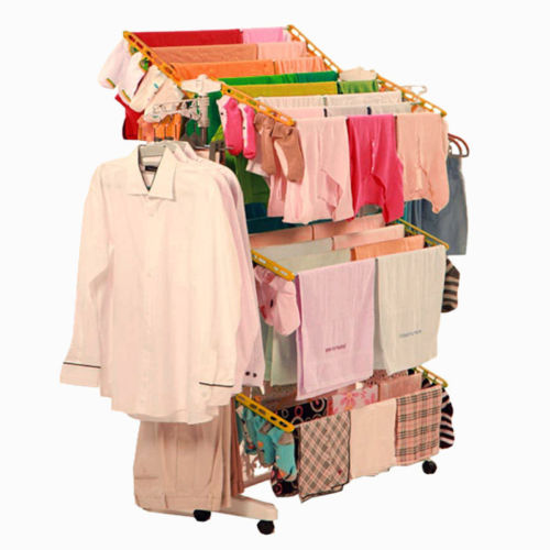 TNC TRUSTED SUPER EASILY DRYER STAND ADJUSTABLE FLOOR-MOVING MILD STEEL 3-TIER SINGLE POLL Carbon Steel, Polypropylene Floor Cloth Dryer Stand  